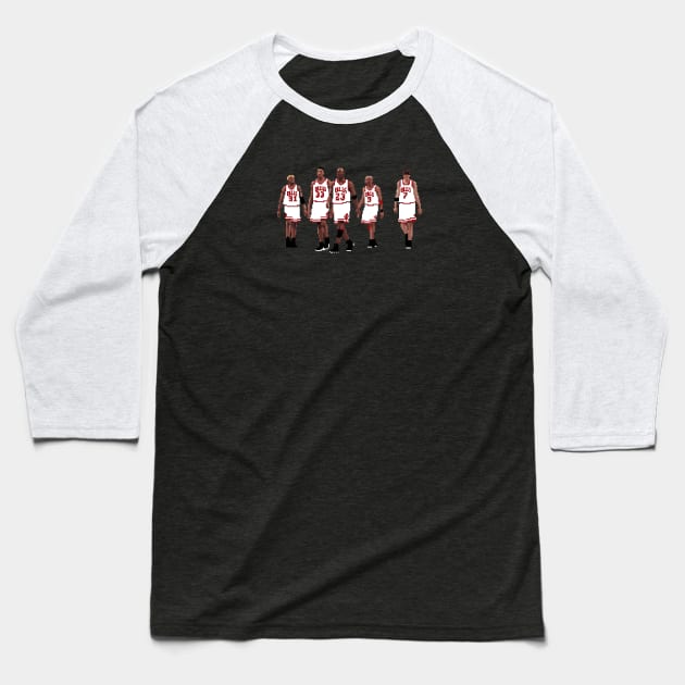 Bulls Pixel 5, Michael Jordan, Scottie Pippen, Toni Kukoc, Dennis Rodman, Ron Harper Baseball T-Shirt by qiangdade